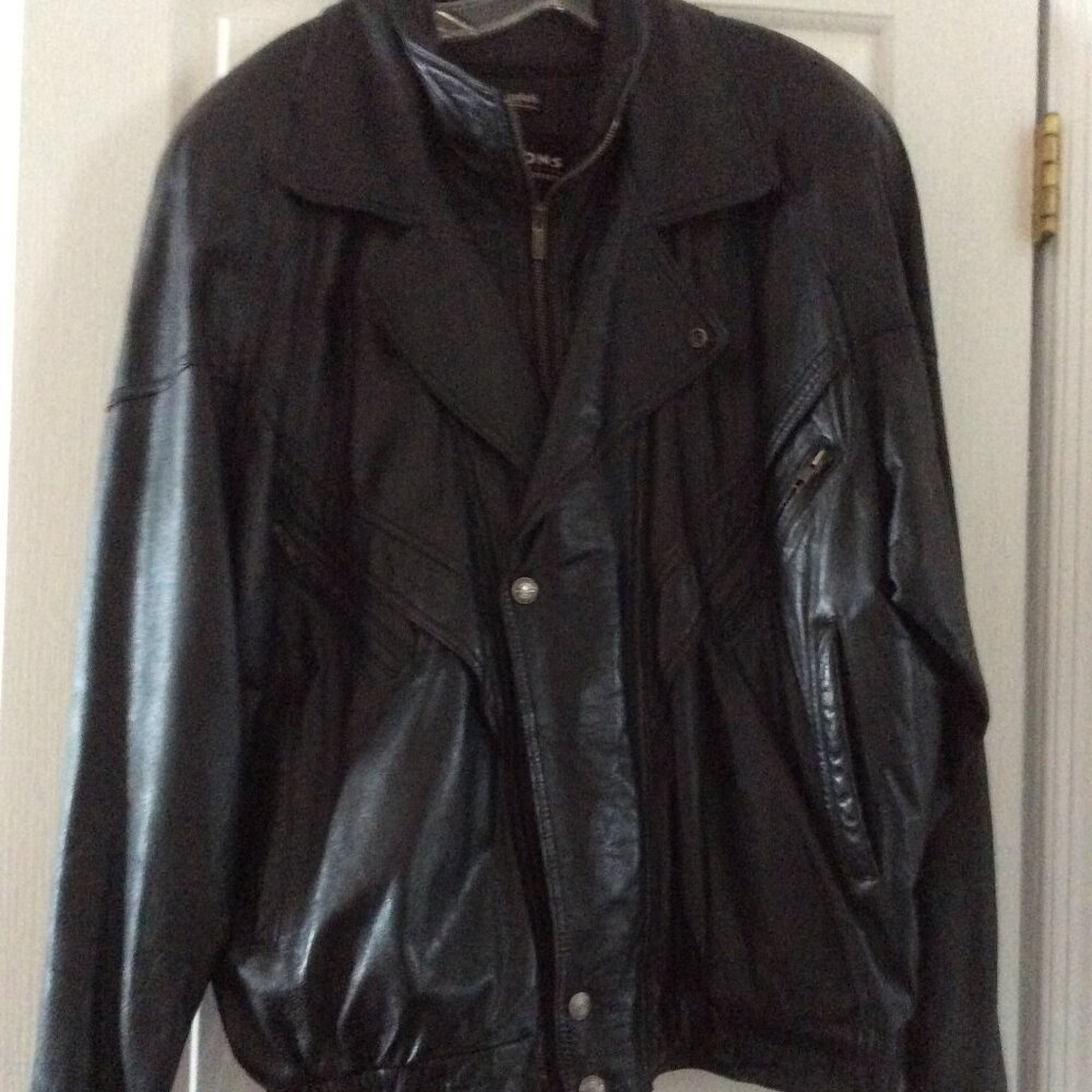 Mens or womens black leather bomber jacket